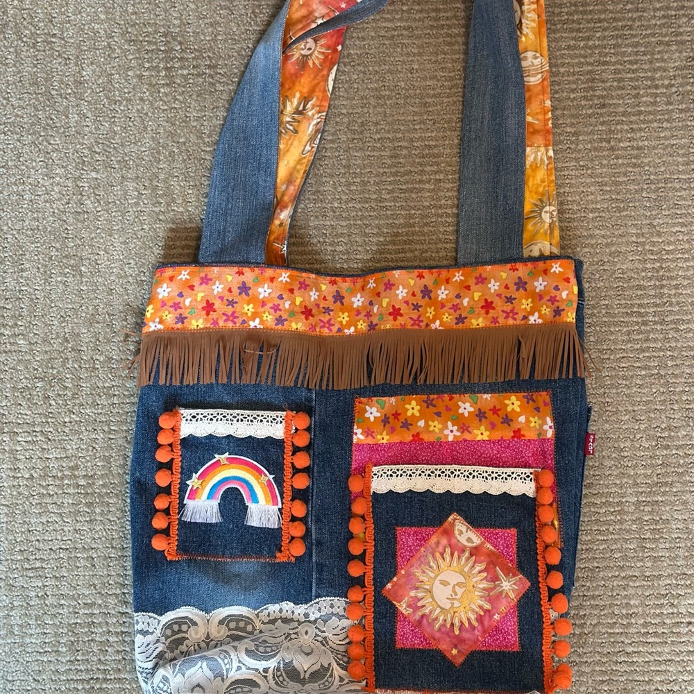 Handmade upcycled Levi’s Colorful Denim Patchwork Tote Bag
